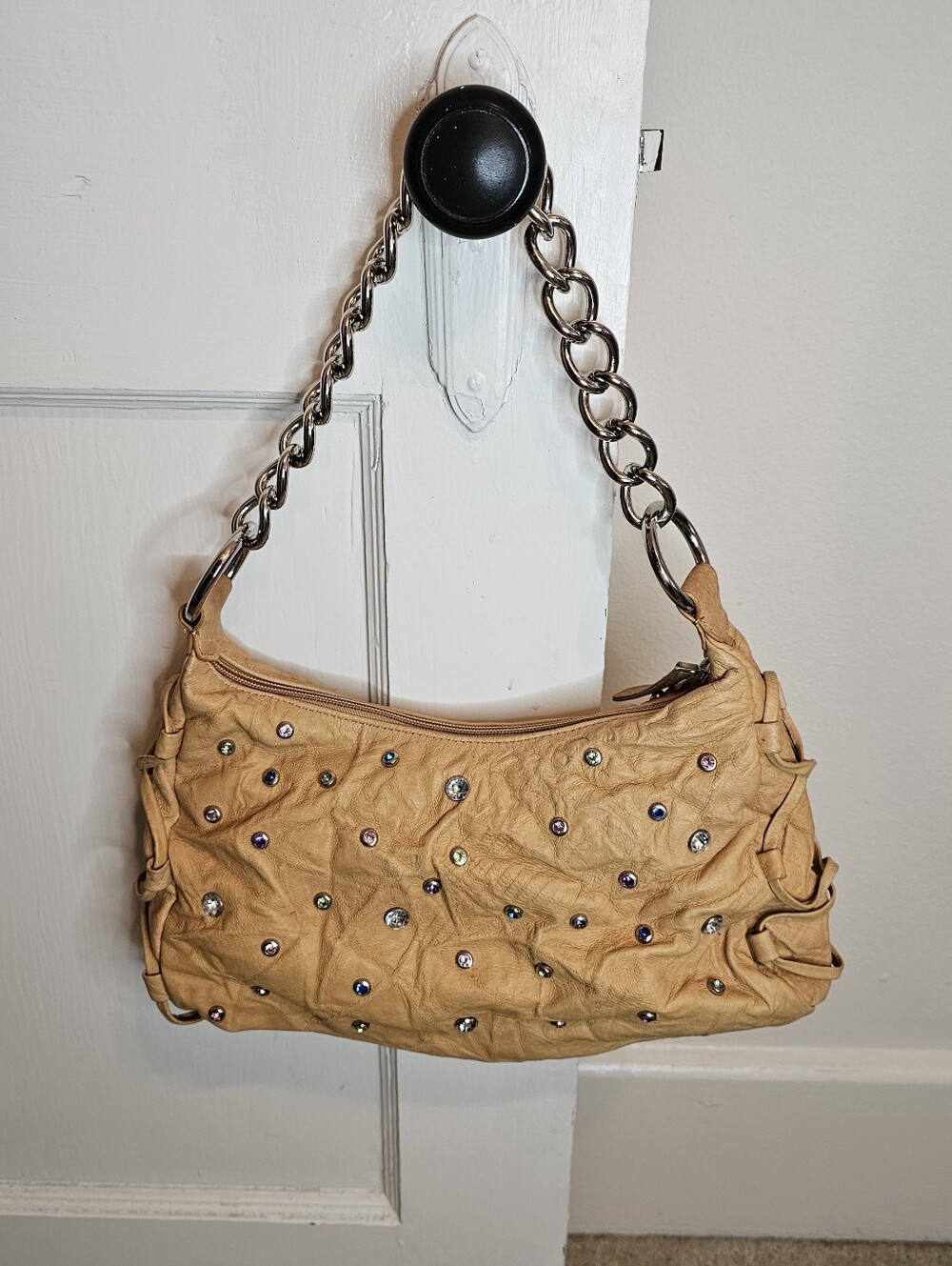 Chi by Carlos Falchi tan crinkle leather handbag